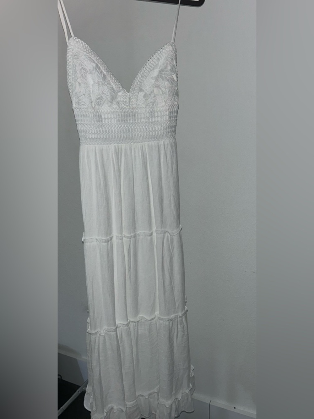 White Lace-Trim Maxi Dress with Spaghetti Straps